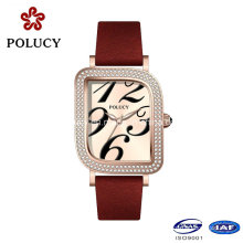 Red Genuine Leather Band Square Stainless Steel Case Jewelry Fashion Watch